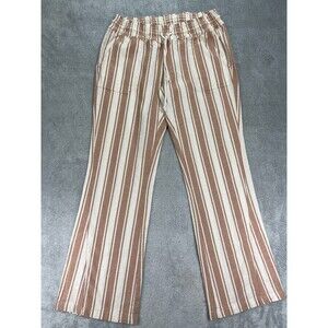 Roxy Oceanside Beach Pants Womens Large Brown White Striped Flared Leg Low Rise